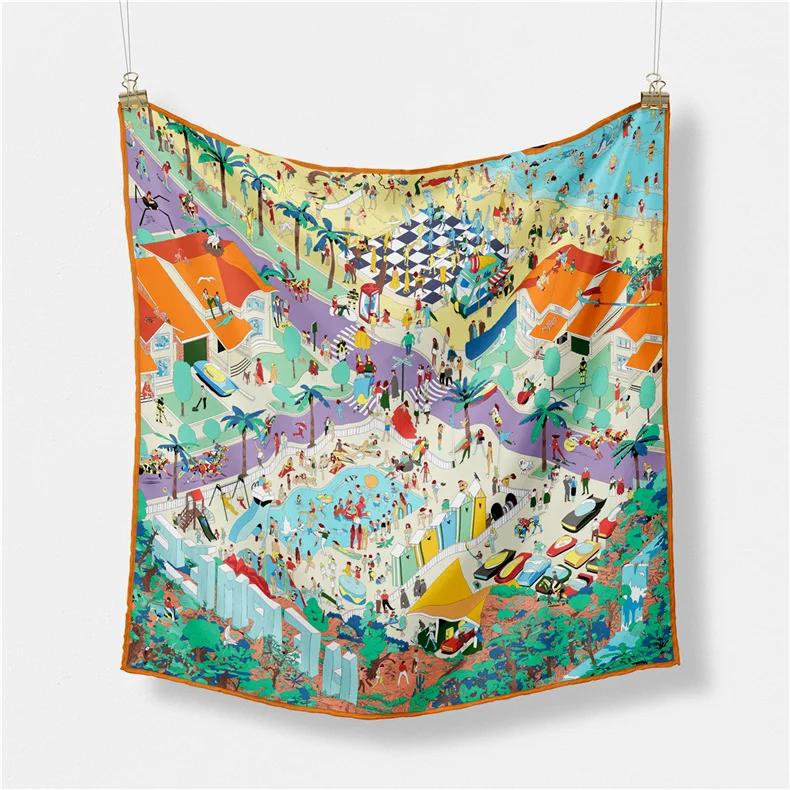 Luxury Print Silk Square Scarf Women Spring Neck Tie Shawl Wraps Female 53cm Hair Hand Wrist Headkercheif Hijab Bandana