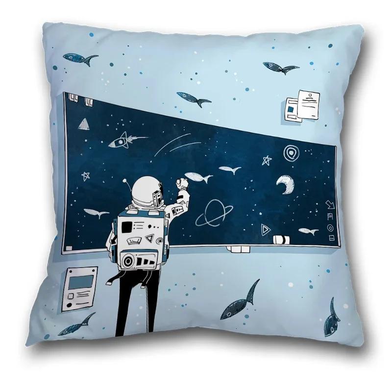 45x45cm Creative Spaceman Astronaut Ocean Blue Square Pillow Cover Living Room Sofa Office Seat Cushion  Home Decoration
