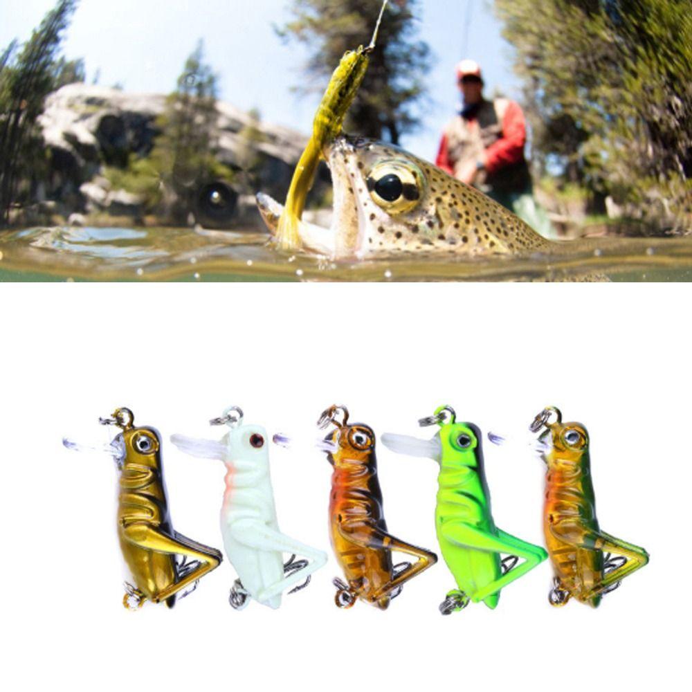 5PCS Hard Cricket Grasshopper Lures Mini Grasshopper Fishing Lures Cricket Bait  Bass Fishing