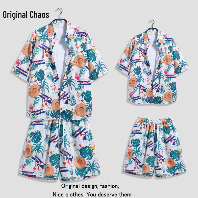 Hawaiian Floral Beach Resort Unisex Two-Piece Set: Loose Short Sleeve Shirt & Shorts