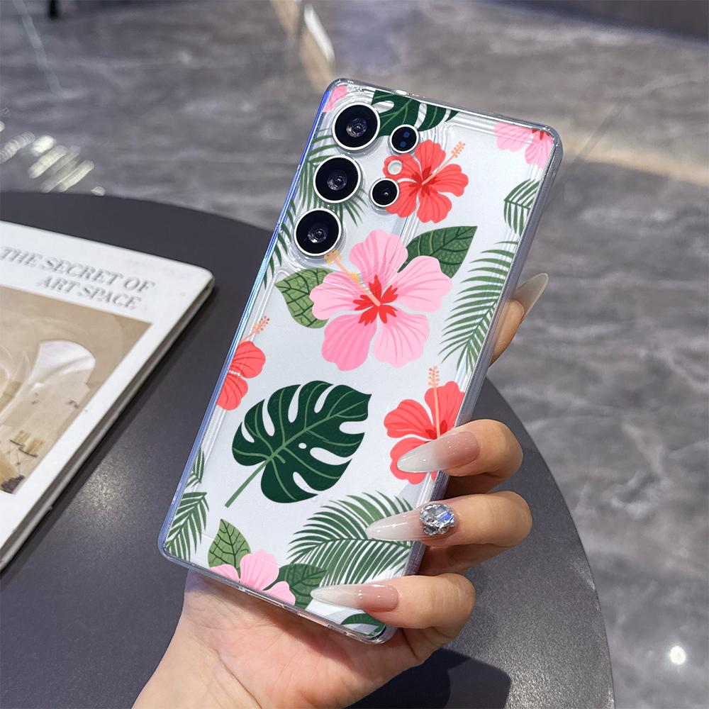 Tropical Hibiscus and Leaves Phone Case for Samsung Galaxy S26 S25 S24 S23 S22 S21 S20 FE Plus Lucency TPU Protection Cover