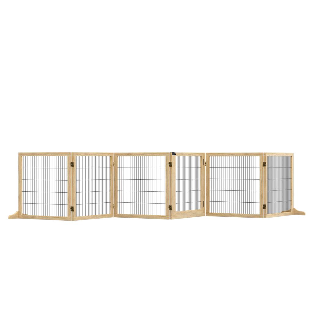 Wooden Pet Gate, Freestanding Dog Security Barrier with Two Support Feet - Natural Tone