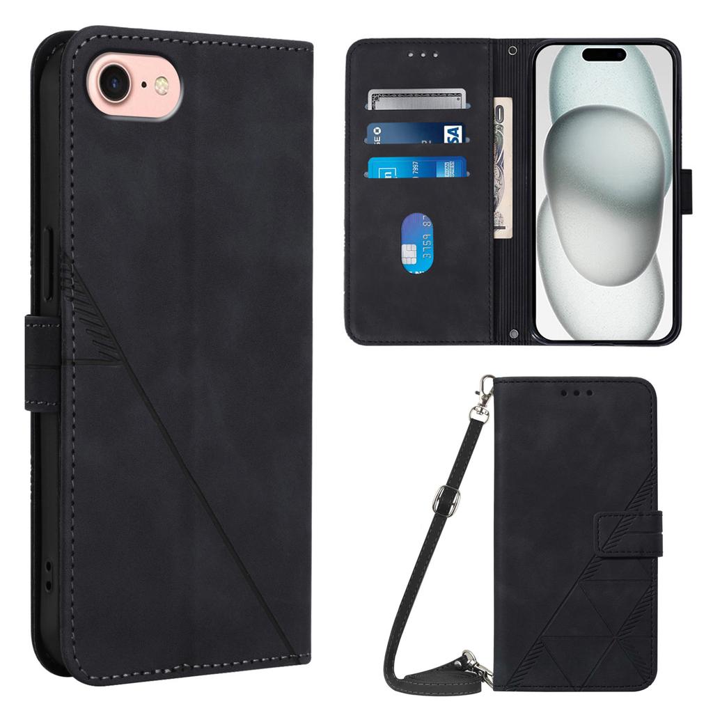 For iPhone 16e Leather Case with Shoulder Strap Wallet Stand Phone Cover