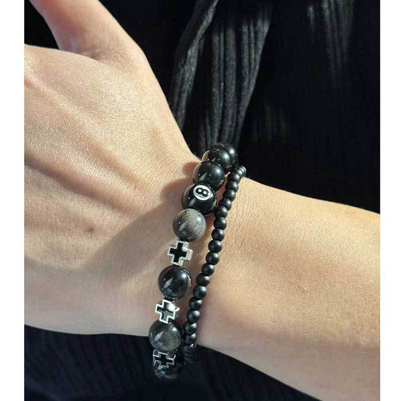 Obsidian Cross Bracelet Chinese Black Eight Billiard Bracelet Opal Beaded Student Party Bracelet