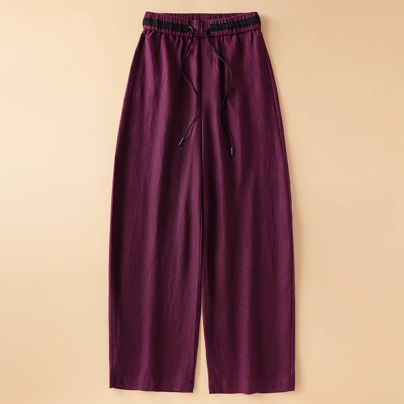 White Cotton Linen High Waist Wide-Leg Pants for Women - Summer 2025 Fashion Casual Nine-Point Length