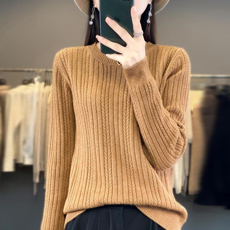 Mode vielseitiger Zopfpullover Damen Herbst und Winter neu Rundhals Strickpullover Mode Innenstrickpullover Unterhemd