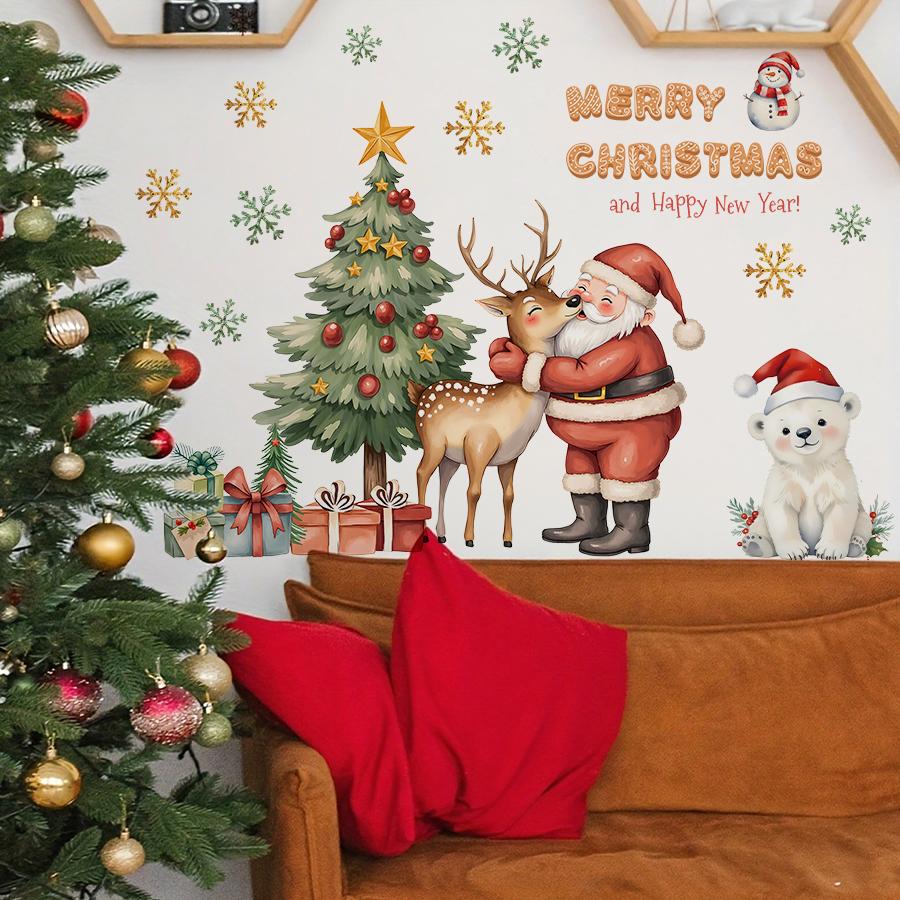 Adorable Santa & Reindeer Christmas Wall Sticker for Bedroom Living Room Entrance Hall Home Decoration Wall Decal