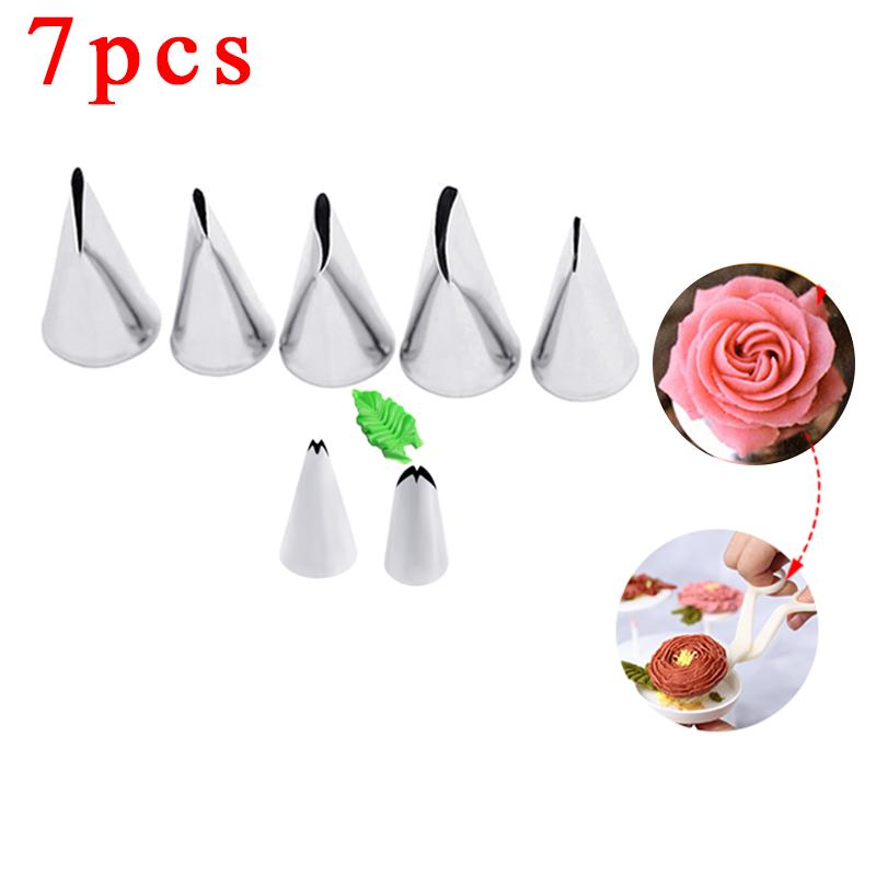 7pcs Cake Rose Leaf Nozzle Icing Piping Pastry Nozzles Tips Kitchen Gadget Baking Accessories Making Cake Decoration Tools