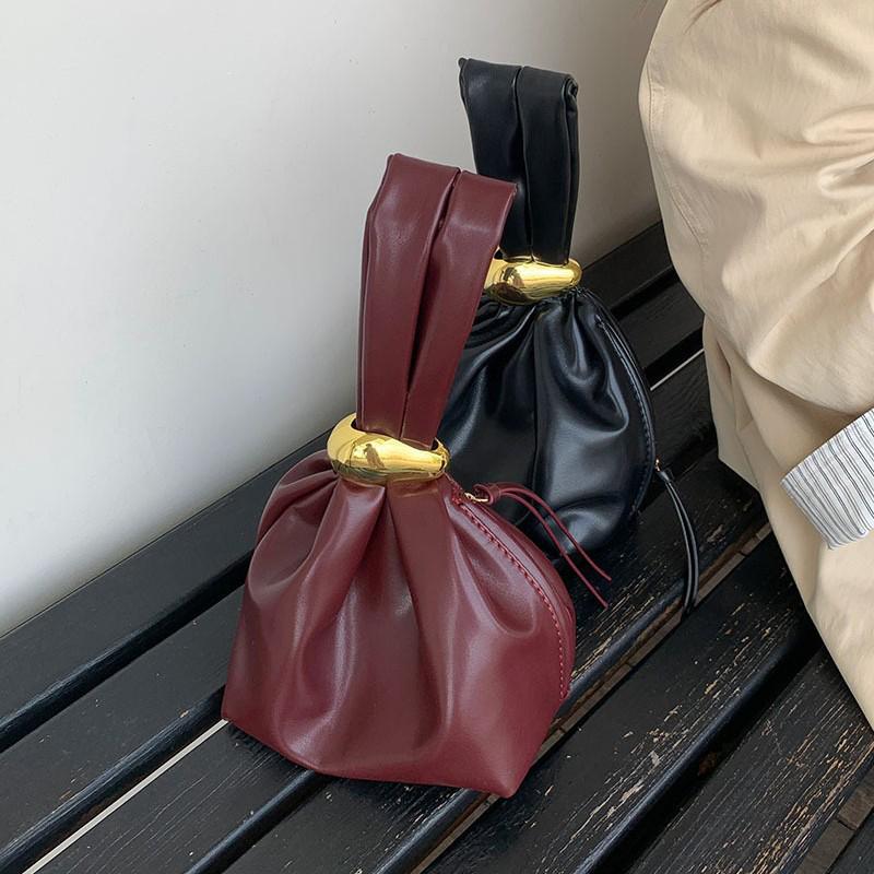 Fashion Designer Women's Small Handbag Soft Leather Pleated Ladies Mini Clutch Bag Female Party Evening Purses Bucket Bag
