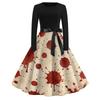 Women's Retro Halloween Print Long Sleeve Neck Casual Dress for Fall Party