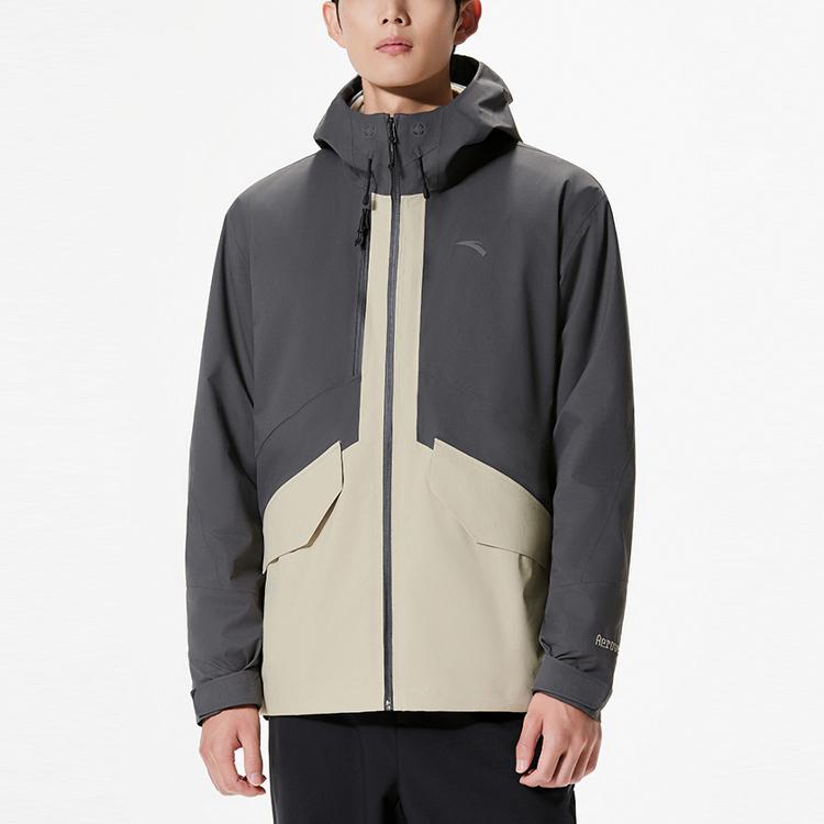 Anta Hooded Color Block Fleece Outdoor Jacket With Zipper Liner Windbreaker Men Jackets Deep-Soy-Gray Plain-Khaki 152346601-3