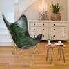 Classic Green Leather Butterfly Chair - Comfortable Folding Living Room Butterfly Chair – with Golden Powder Coated Iron Stand