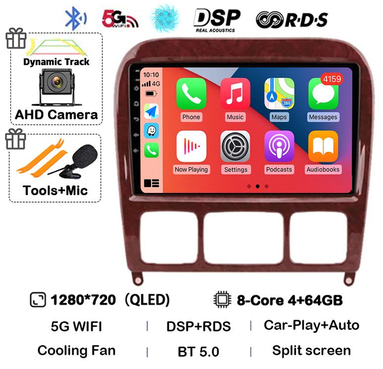 Android 14 Carplay Auto Car Stereo Radio For Mercedes Benz S-Class S Class W220 VV220 1998-2005 Mutimedia Player GPS Navigation