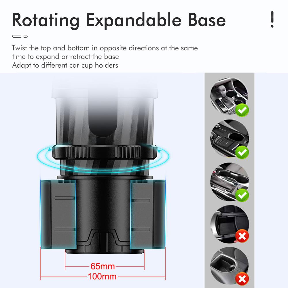 Multi-Functional Car Cup Holder with Beverage Rack and Instant Noodle Holder Features a Compass and Extendable Base