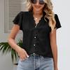 Short Sleeved Cardigan Top Women's Lace Trim V-Neck Flutter Sleeve Blouse