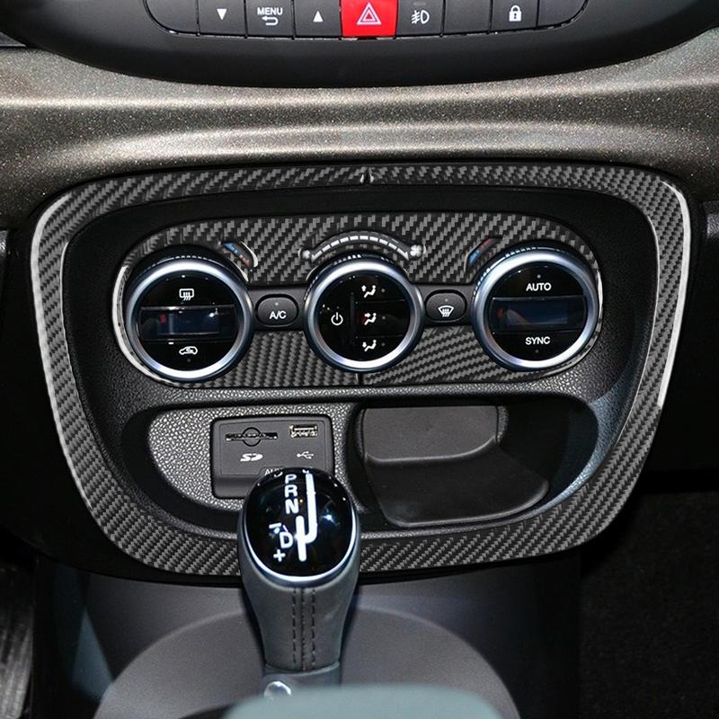 Carbon Fiber Car Accessories Center Console Climate Panel Set Modified Interior Trim Soft Cover Sticker For Fiat 500L 2014-2017