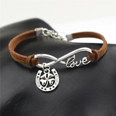 Infinity Love Horse Horseshoe Leather Bracelet for Women Men Hoof Lucky Gift Four Leaf Clover Charm Bracelets