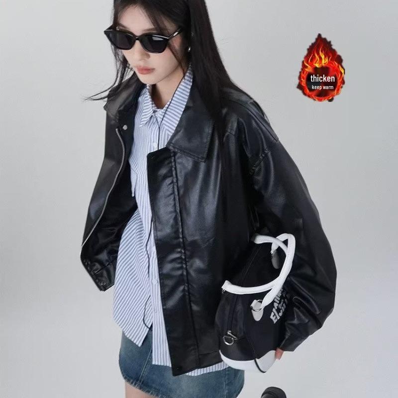 2023 Women's Hong Kong Style Retro Brown Leather Jacket - Autumn Motorcycle Inspired