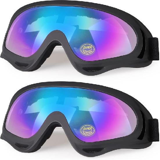 Motorcycle Goggles 2 Pack, Dirt Bike ATV Goggles Motocross Riding Racing Eyewear Off-Road MX Bike & Ski Goggles UV400 Anti-Fog Impact-Resistant