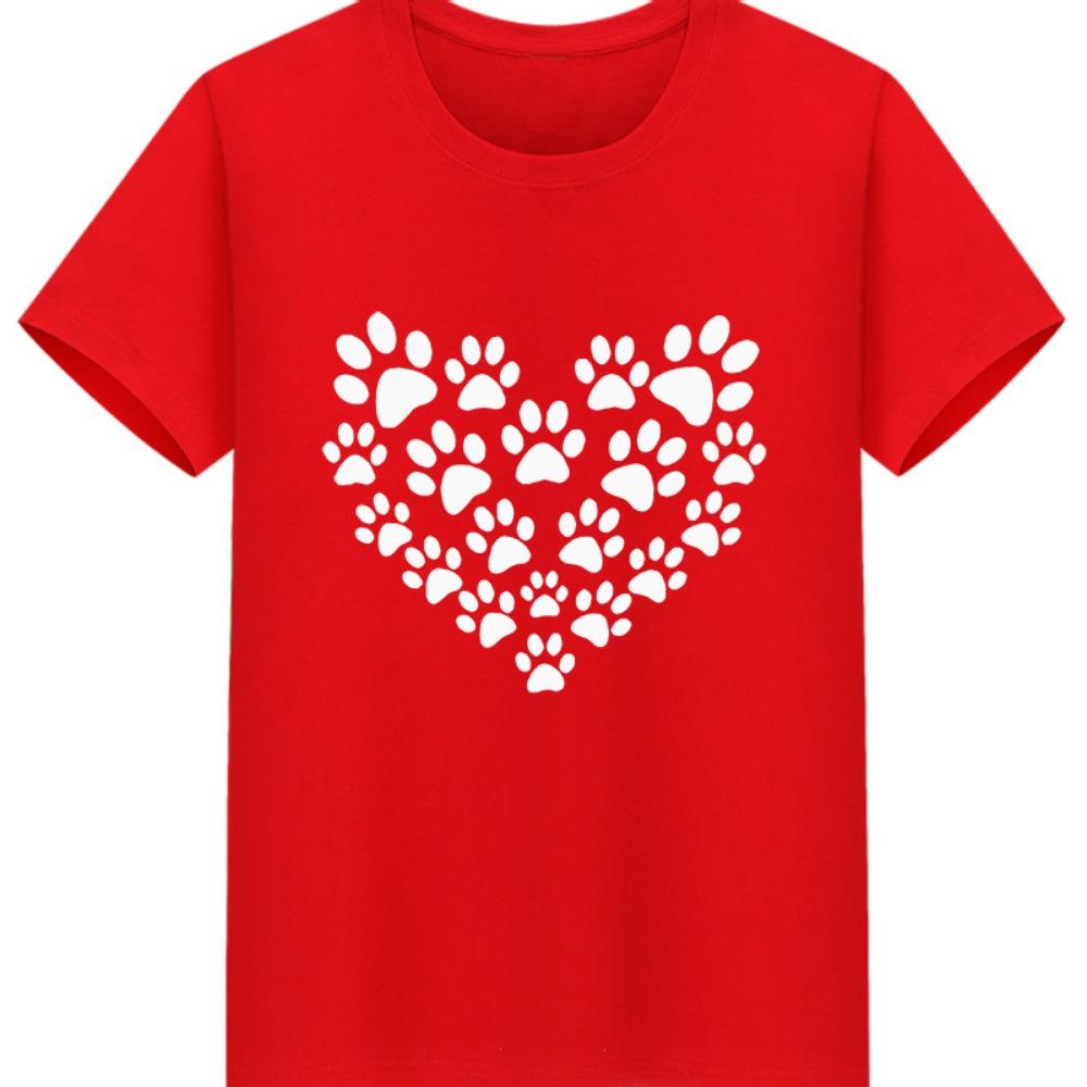 Women's Heart-shaped Dog Footprints Fun Print Dog Lover Round Neck Short Sleeve Sport T-shirt Tops  Harajuku