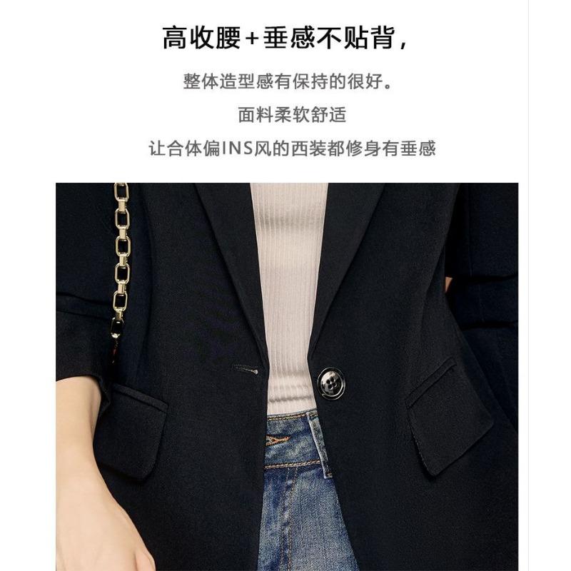 Korean Style Blazer for Women Spring and Autumn Temperament Back Slit Versatile Casual Cardigan Solid Color Top