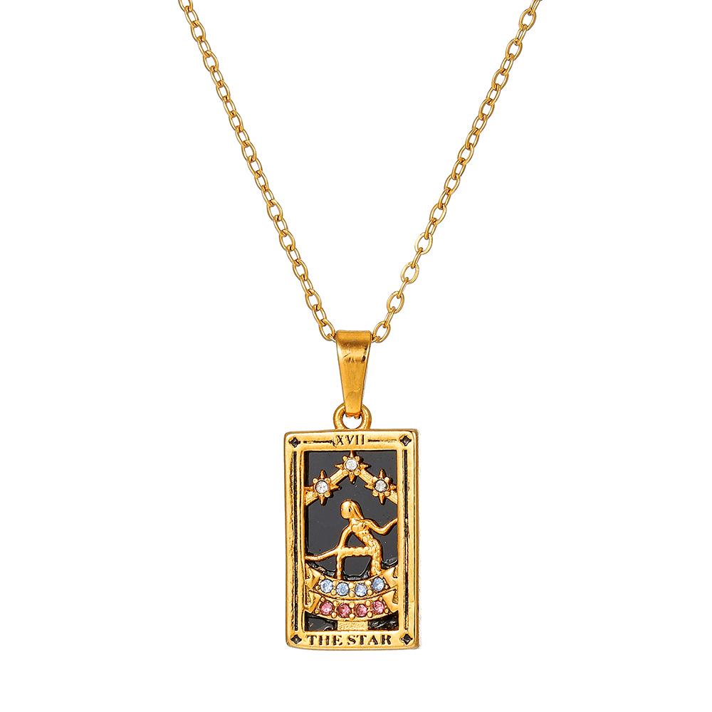 Retro Stainless Steel Zircon Tarot Card Pendant Necklace for Women