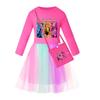 Girls' Star-Print Skirt Round-Neck Long-Sleeve Colorful Lace Patchwork Dress
