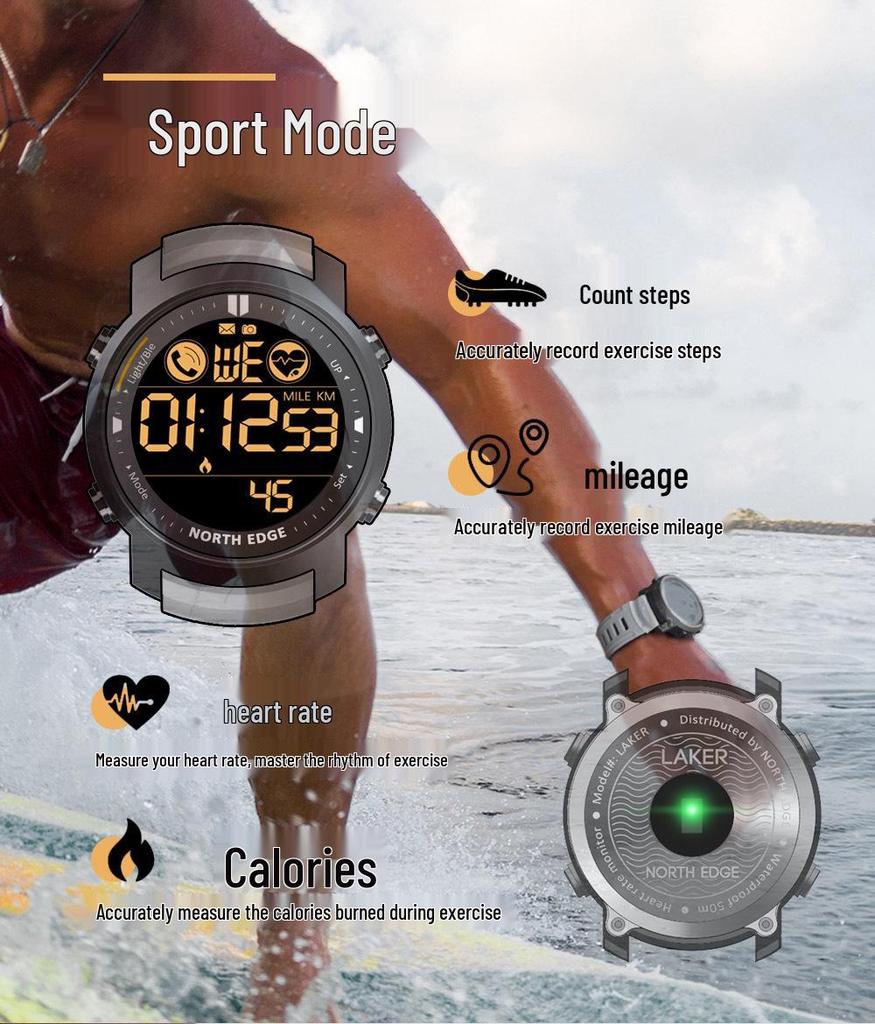 Men's Smart Waterproof Outdoor Sports Watch with Ultra-Long Standby, Bluetooth, Heart Rate Monitor, Multi-Function, and Swim Camera.