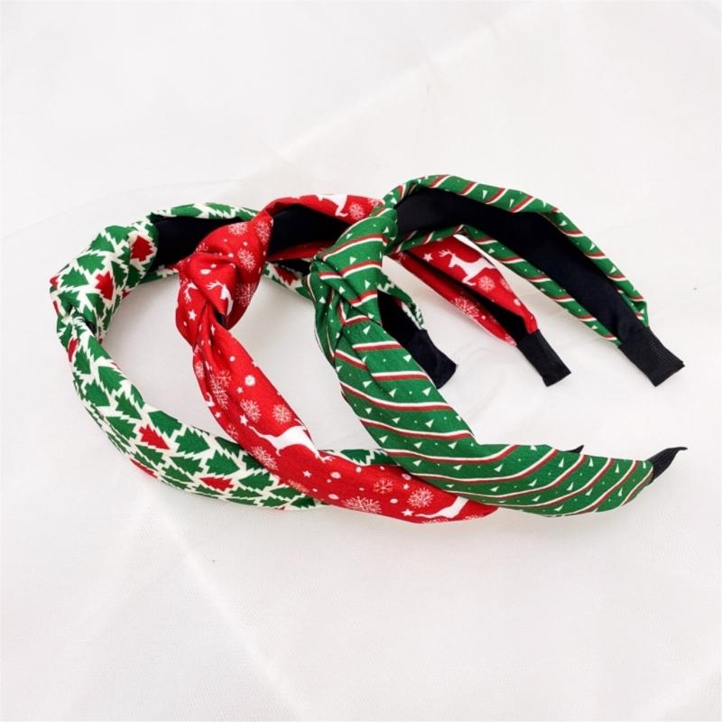 Women Headband Fashion Headband with Knot Christmas Printing Ladies Headdress
