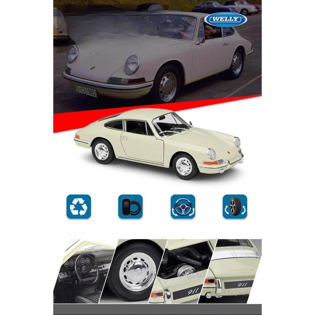 Welly 1/24 1964 Porsche 911 Legering Schaalmodel Auto Diecast Metaal Miniatuur Model Auto Statische Collectie Speelgoedauto voor Kinderen Voertuig