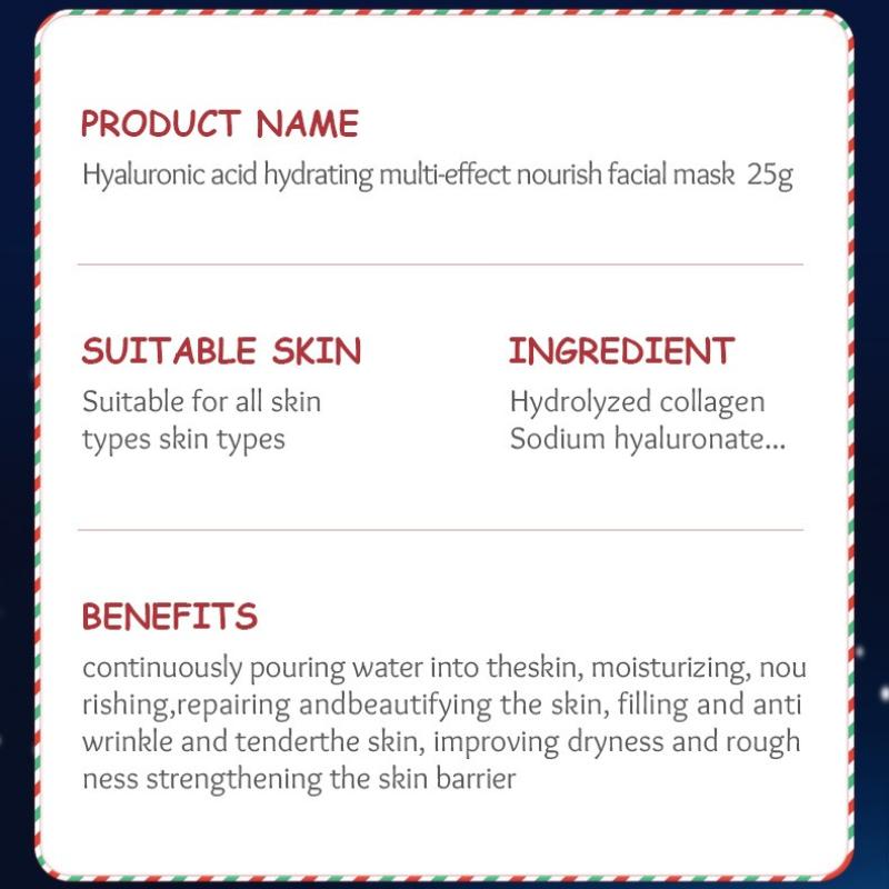 3pcs Christmas Mask 25g Tablets Hyaluronic Acid Emollient Hydrating Moisturizing Mask Manufacturer