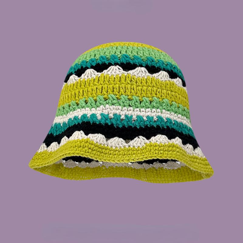 2023 Autumn New Crochet Korean Handmade Bucket Hat Women Weaving Knitted Hat Y2k Fashion Flowers Autumn Winter Beanies Basin Cap