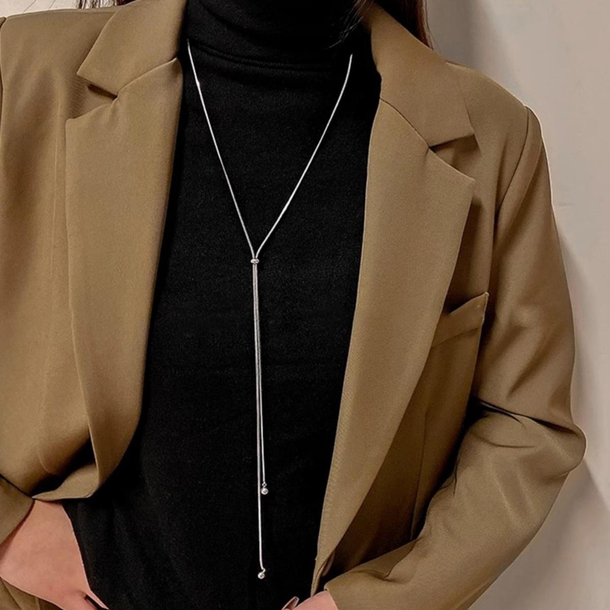 

Minimalist Sliding Snake Chain Beads Tassel Long Necklace For Women Men Dainty Fashion Geometric Choker Summer Party Jewelry