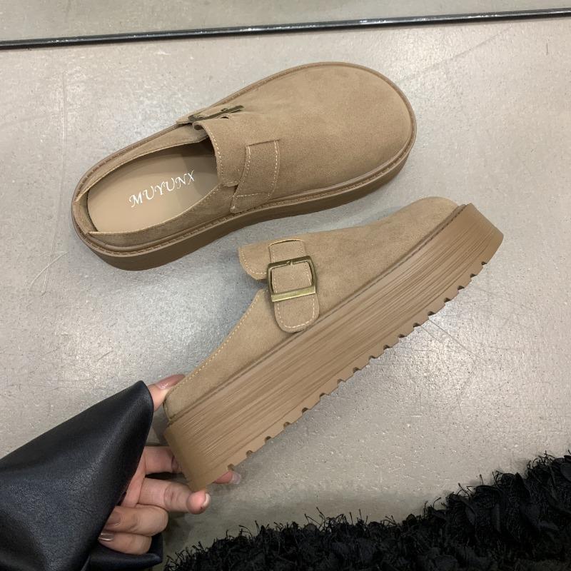 

Весенне-осенние ленивые полушлепанцы Баотоу, женские новые туфли на платформе, педали Бокен 40 хаки