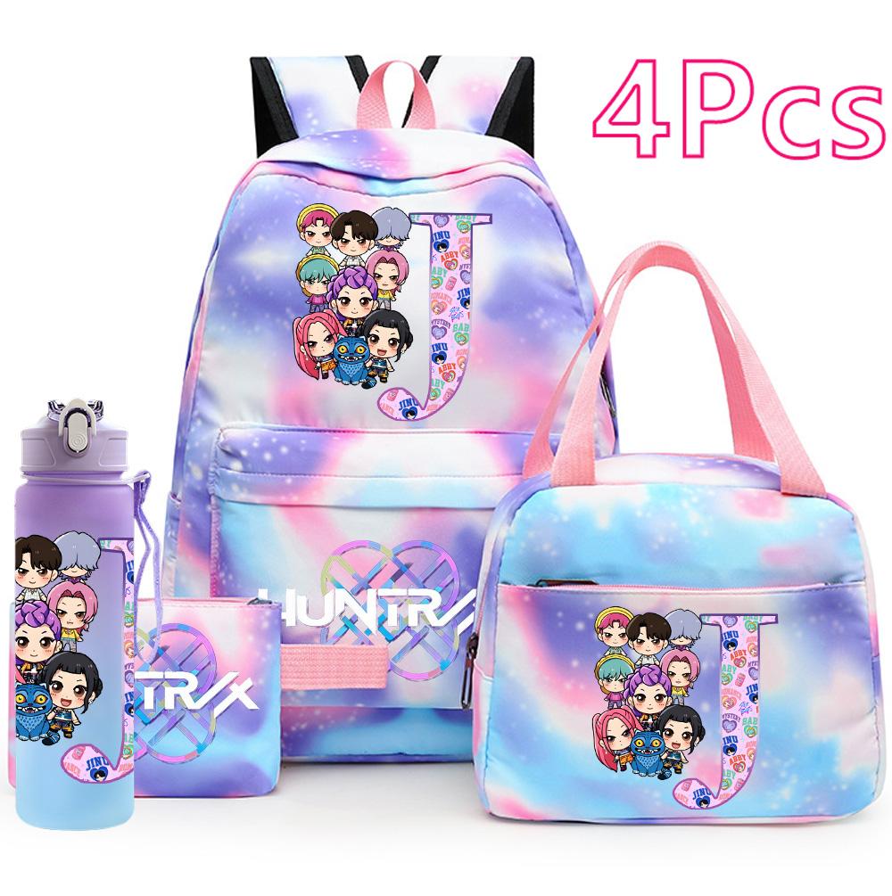 4Pcs/set K-Pop Printed Backpack Handbag Pencil Case 750Ml Water Bottler for Teenager Boy Girl Schoolbag Large Capacity Waterproof Bookbag Kid Gift