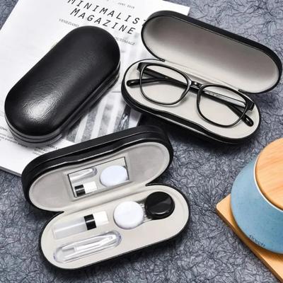 Double Layer Design Leather Glasses Case with Contact Lenses Case Holder for Men Women Eyewear Sunglasses Storage Accessories