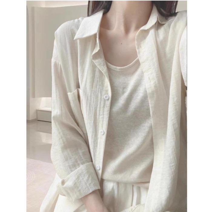 Women's Summer Blue Korean Long-Sleeve Sunshade Shirt - Loose, Casual, Lazy Style Top