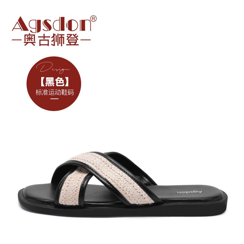 Augustine casual outerwear slippers women 2025 summer new Internet celebrity Xiaoxiangfeng word beach slippers flat bottom