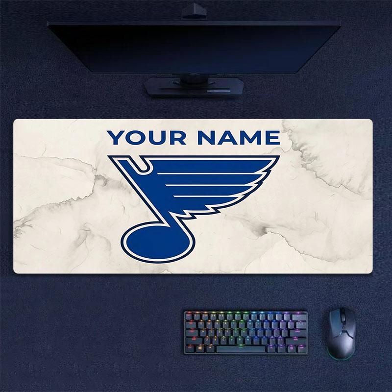 Custom Name,St. Louis Blues Mouse Pad, Large Gaming Desk Mat, Non-slip XXL Mousepad for Laptop & Tablet, Mini PC Playmat with Stitched Edges