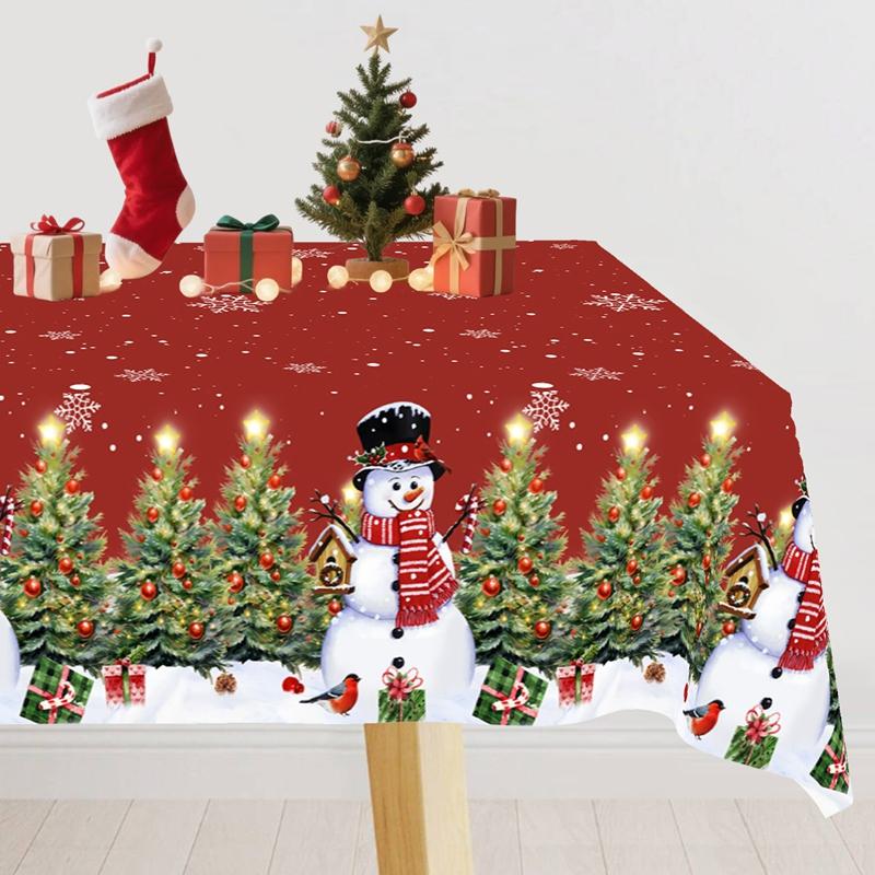Christmas Tablecloth Snowman Table Cover Christmas Decorations for Home 2026 Navidad Noel New Year 2026 Gifts Dining Table Decor