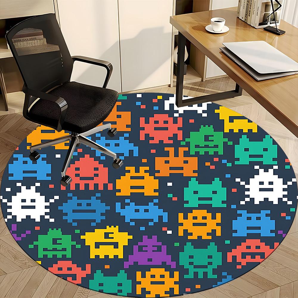 1pc Space Pixel Art Office Round Area Rug, Indoor Mat Suitable For Office, Under Office Chairs Bedroom Living Room Home Decor, Room Deco