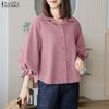 ZANZEA Women Casual Turn Down Collar Solid Color Loose 3/4 Sleeve Blouse