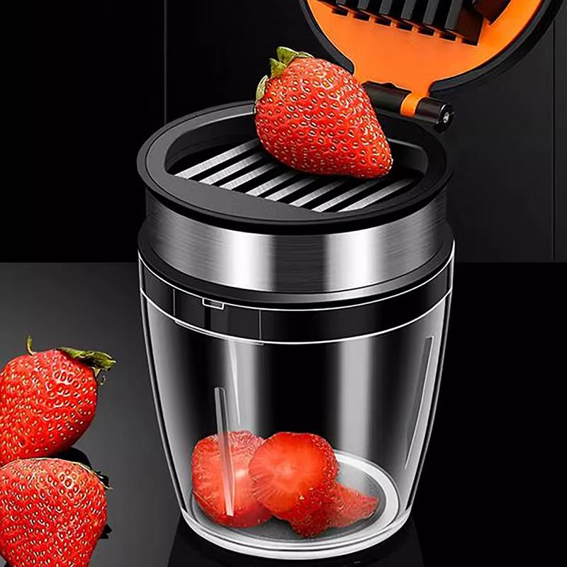 Neat Fruit Slices Maker Stainless Steel Strawberry Soft Fruit Slicer With Anti-slip Base 8 Blades Heavy Duty Cutter For Quick