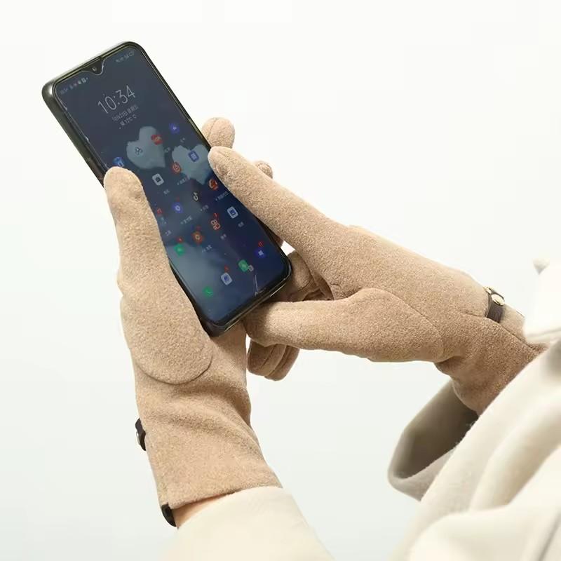 Korean Velvet Warm Gloves Elegant and Simple Metal Buckle Thick Gloves Daily Life Outdoor Skiing and Cycling Gloves Equipment