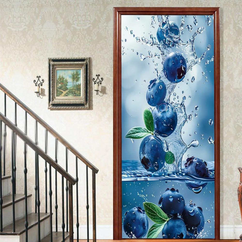 Fruit Lemon Door Stickers 3D Removable Vinilos Para Puertas Adhesive Wallpaper Art Murals for Doors Bibliotheque Modern Home Decor
