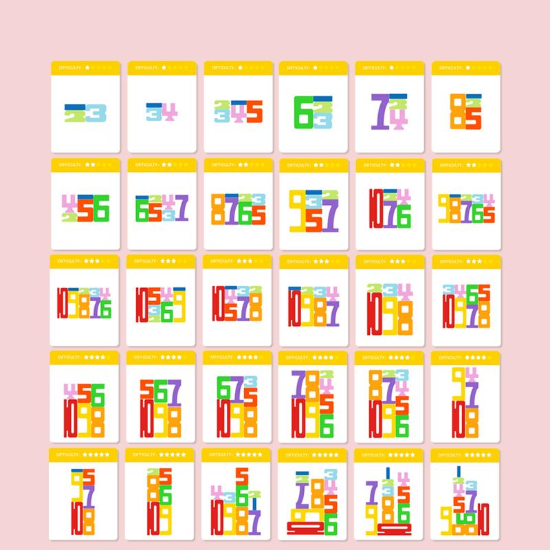 Colorful Building Blocks Wooden Toys Stacking Games Montessori Toys with Cards Digit Blocks Enlightenment Teaching Aids for Kids