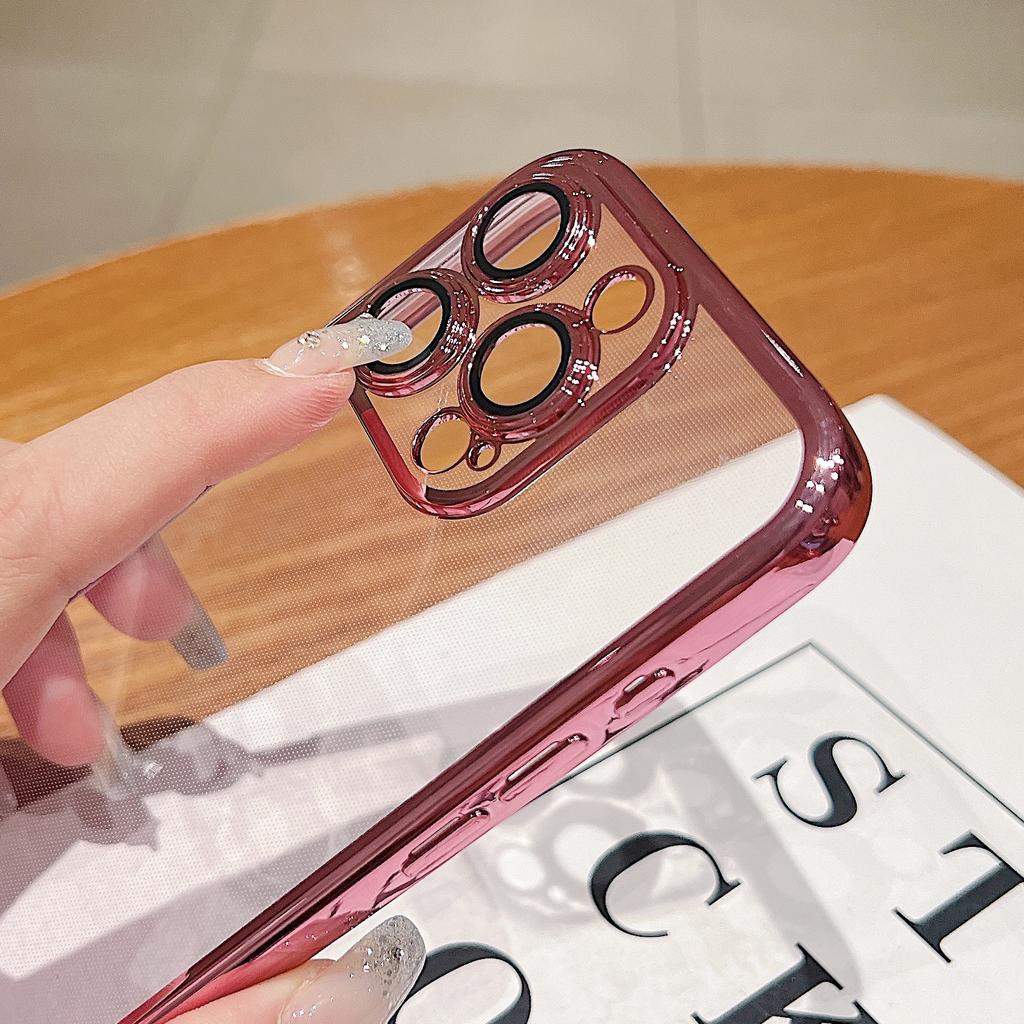 Luxury Transparent Plating Soft Phone Case for iPhone 17 Air 16 15 14 Plus 13 12 Mini 11 Pro Max Back Cover With Lens Protector