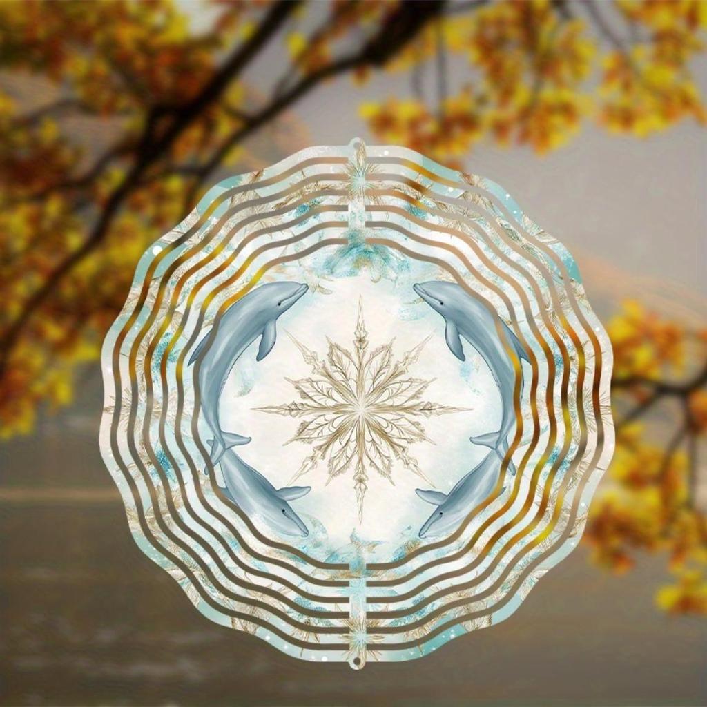 10 Inch Dolphin Wind Spinner Outdoor Hanging Decor with 360 Rotating Hook for Garden Balcony Patio Spring Summer Decoration