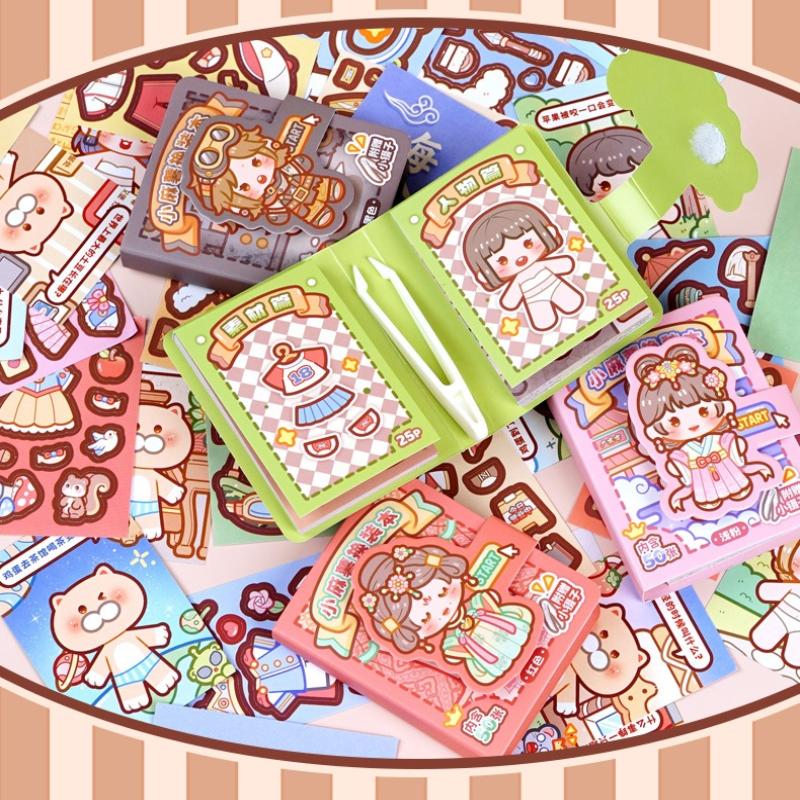 1 Mini Dress-Up Sticker Book Cute No-Cut Stickers For Journals, Creative Scene Dress-Up Sticker Book