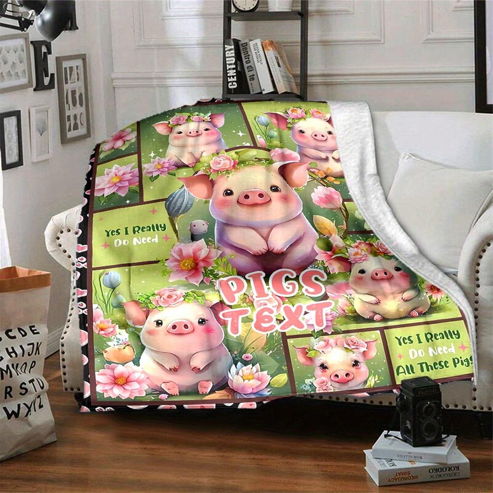 Pigs With Flowers Home Customization Blankets Comfortable Soft Lightweight Multipurpose Blanket For Picnic Sofa Office Bed Living Room Suitable As
